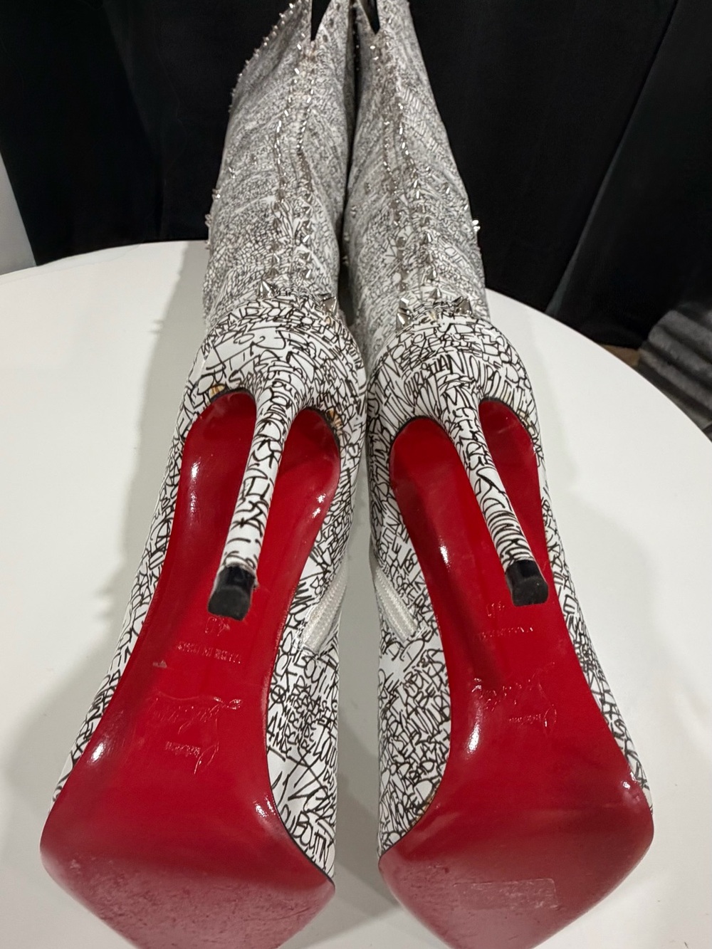 Christian Louboutin Metrolisse black white thigh high boots women's 9 or 40 - Picture 13 of 16